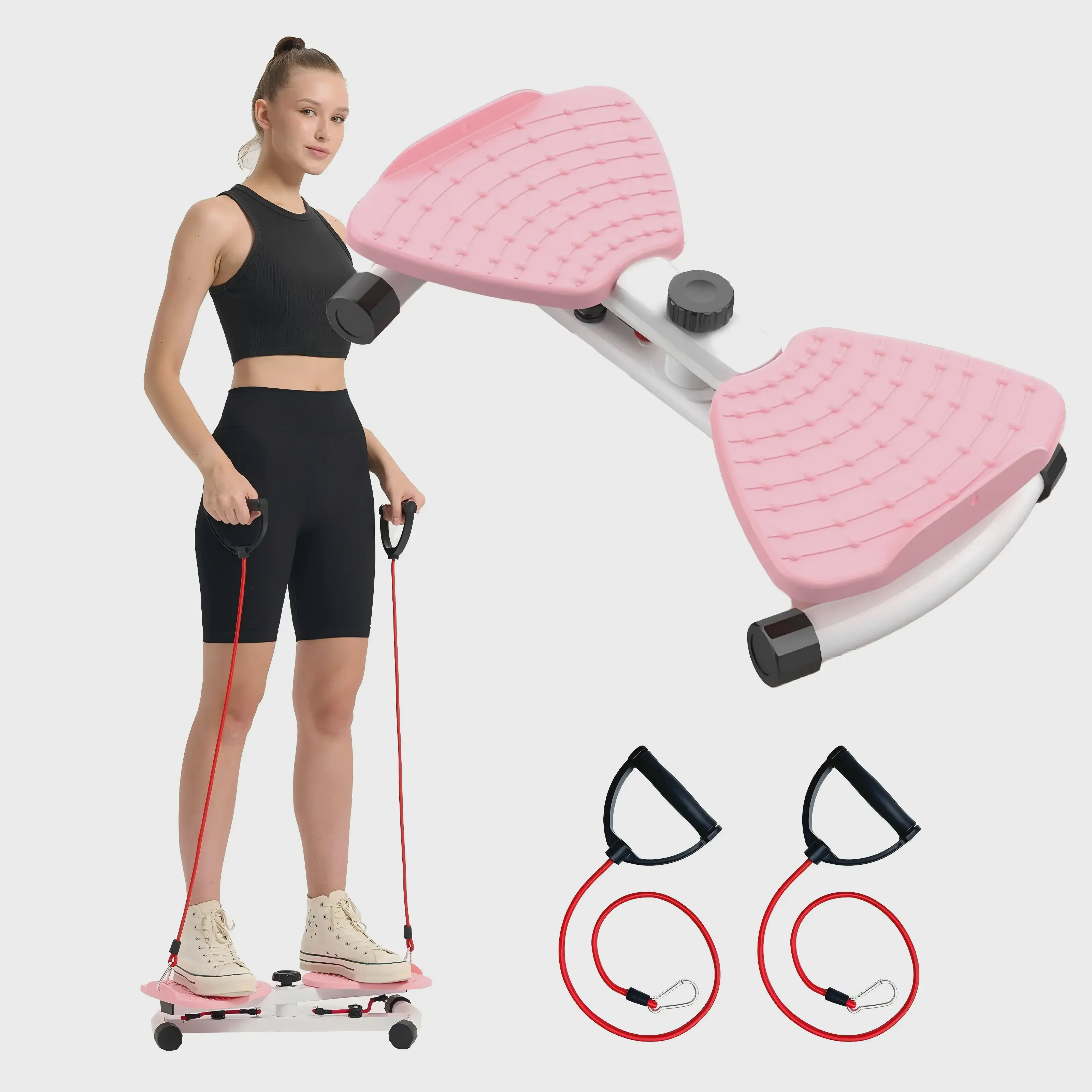 Adjustable Abdominal Twister Board with Resistance Bands, 2-in-1 Core & Full Body Trainer for Home Workout, Portable Waist Twisting Disc with Non-Slip Pedals & Intensity Knob, Home Gym Fitness Equipmen