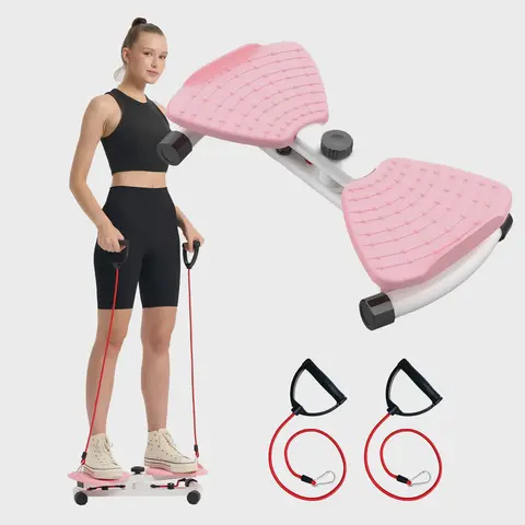 Adjustable Abdominal Twister Board with Resistance Bands, 2-in-1 Core & Full Body Trainer for Home Workout, Portable Waist Twisting Disc with Non-Slip Pedals & Intensity Knob