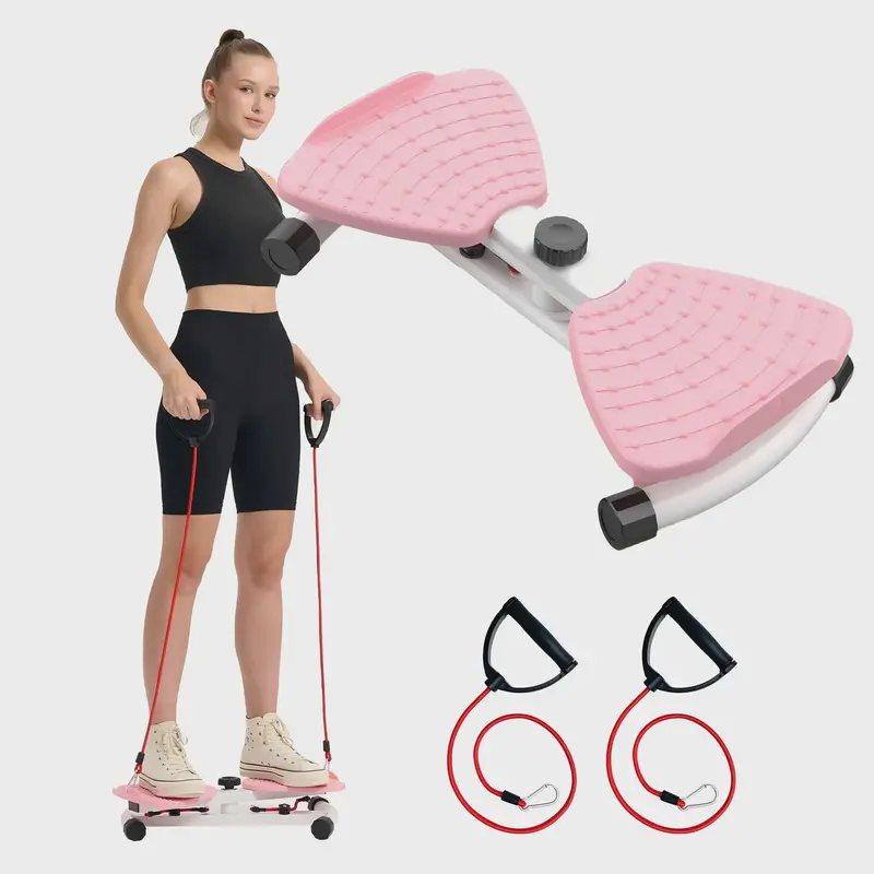 Adjustable Abdominal Twister Board with Resistance Bands, 2-in-1 Core & Full Body Trainer for Home Workout, Portable Waist Twisting Disc with Non-Slip Pedals & Intensity Knob