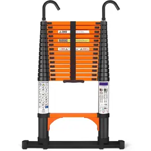 14.5FT Telescoping Extension Ladder for RV Attic , Multi-Purpose Collapsible Ladder with Non-Slip , Lightweight Retractable Telescopic Ladder with 2 Triangle Stabilizers & Safety J-Hook