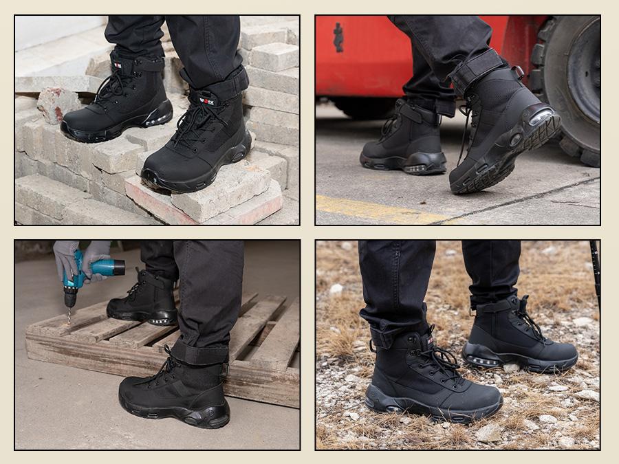 LARNMERN Steel Toe Work Boots for Men | Non-Slip Rainproof Safety Shoes | High Top Tactical Industrial Work Sneakers with Side Zipper