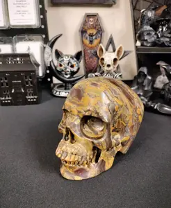 Bamboo Jasper Skull - Realistic Design, Warm Natural Glow, Bold Statement Decor, Eye-Catching Home Accessory