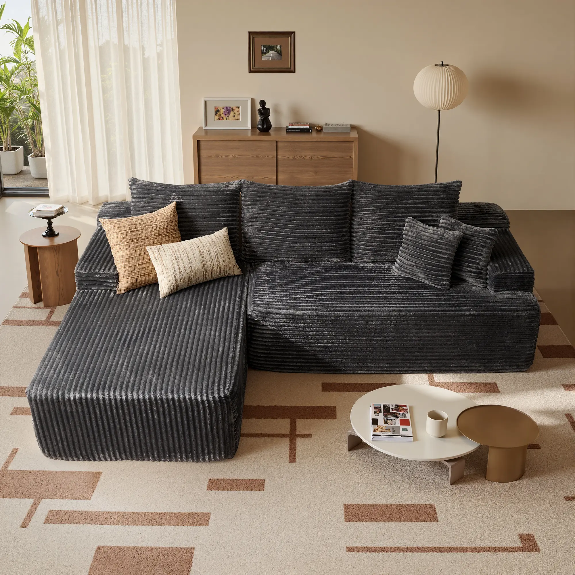96" Grey Plush | Left Chaise NO Ottoman