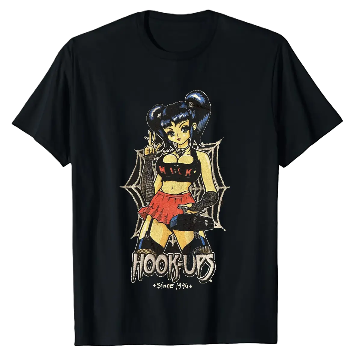 Vintage Hook-Ups Skateboard T-shirt, Goth Girl Japanese Men's Sweatshirt, Gift For Fan, Casual Cotton Fabric Menswear Top