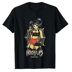 Vintage Hook-Ups Skateboard T-shirt, Goth Girl Japanese Men's Sweatshirt, Gift For Fan, Casual Cotton Fabric Menswear Top