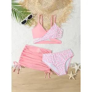 New Arrival Contrast Color Bikini Top Waist Triangle Pant Outer Tower Half Beach Dress Girls Split Swimsuit Children Medium And Large Size
