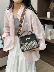 Vintage Crossbody Shoulder Bag for Women, Fashion Crossbody Bag, PU Leather All-Over Print, Adjustable Strap, Casual Style, Fashionable Casual Bag, Perfect for Shopping & Daily Use
