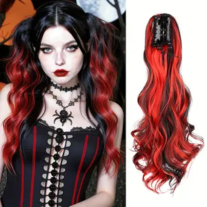 Clamp-on curly ponytail wig, fashionable synthetic high-heat-resistant material, suitable for daily wear, adds volume to hair, ideal for holiday parties, Halloween, and Christmas