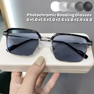 Color Changing Anti-Blue Light Glasses – Trendy Half Frame Photochromic Reading Glasses with High Definition Clear Lenses