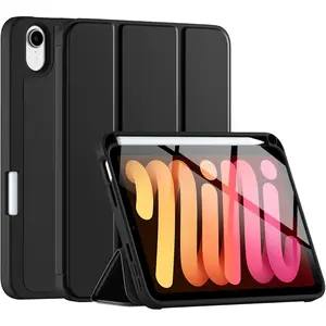 for iPad Mini 7/6 Case 2024/2021 (A17 Pro), for iPad Mini 7th/6th Generation Case 8.3 Inch with Pencil Holder, Slim Trifold Stand Cover with Soft TPU , Auto Sleep/Wake, Black