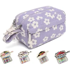 Big Capacity Pencil Case Pencil Pouch Pen Case School Supplies Cute Pencil Box Pencil Bag for Teen Girls Boys Women Man (Beige Flower )