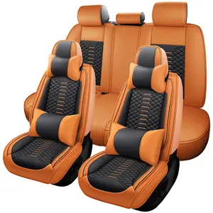 OTOEZ Universal Nappa Leather Car Seat Covers Full Set for 5 Seats with Headrest & Lumbar Support Waterproof Easy Install Macaron Colors