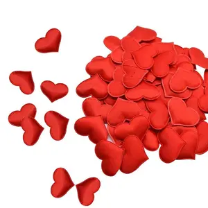 50Pcs Satin Fabric Heart Petals - Red Decorative Heart Pieces for Silk Ornaments and Decoration