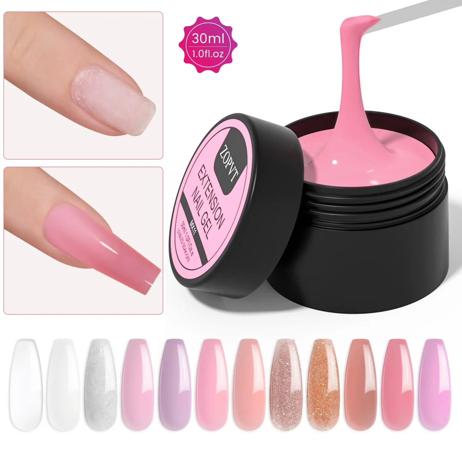Nail Extension Gel Self-Leveling 30ML, Milky Gel, Extend Gel, Builder Gel, Suitable for Nail Building & Extensions, Professional Use