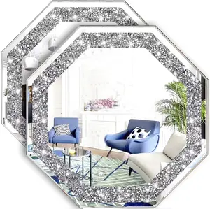 2 Piece Wall Mirrors Octagon Crush Diamond Mirror Decor Silver Decorative Home 12”x12”