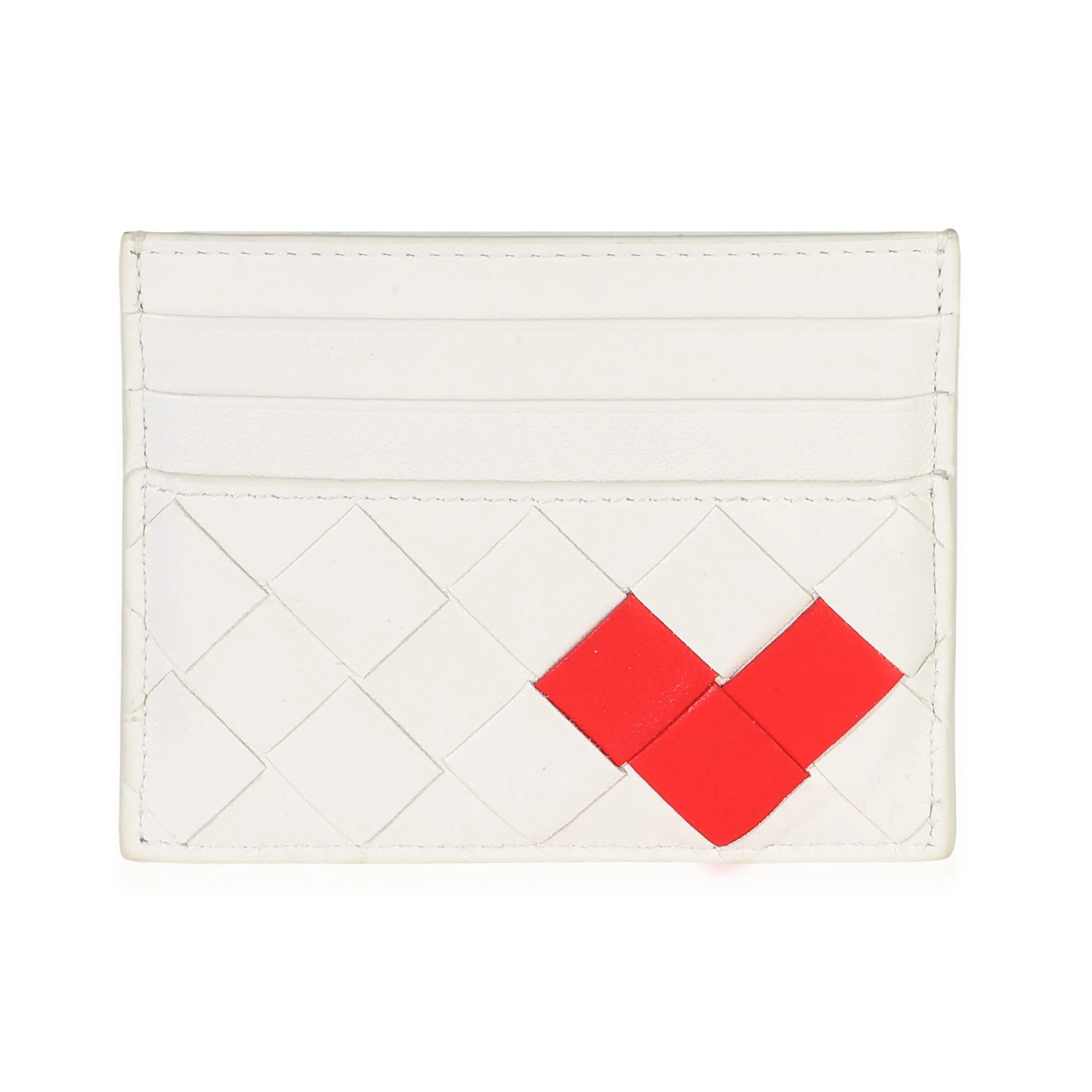 Pre-owned Leather Small leather goods White Red Nappa Intrecciato Heart Card Holder
