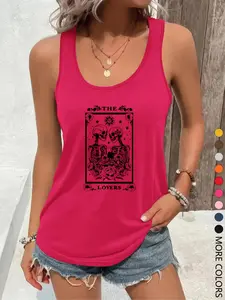 Women's Skull & Floral Print Tank Top, Casual Sleeveless Top for All Seasons, Ladies Clothes for Daily Wear