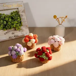 Handmade Crochet Flower Bouquet Coaster, Yarn Knitted Flower Cup Transform Bouquet, Mother's Day Gift, Gift for Mom Grandma, Valentine's Day Decor, Room Decor Indoor leisure equipment