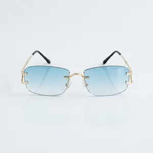 Small Narrow Rimless Sunglasses Fashion Frameless Rectangle Tinted Lens Eyewear Glasses for Women Men