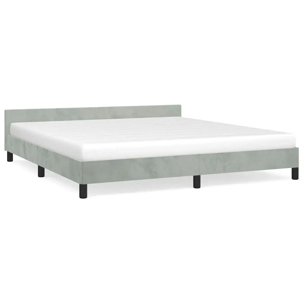 vidaXL Velvet Bed Frame Platform Bed, Scandinavian Style/Slats Support/No Box Spring Needed/Without Mattress/Easy Assembly, Light Gray King Bed 347609