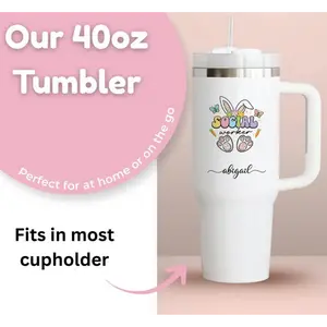 Easter Social Worker Tumbler, Personalised Gifts, Floral Tumbler, Custom Name 40oz Insulated Cup, Cute Rabbit Spring Gift for Kids and Women, Stainless Steel Travel Mug, Easter Basket Stuffer