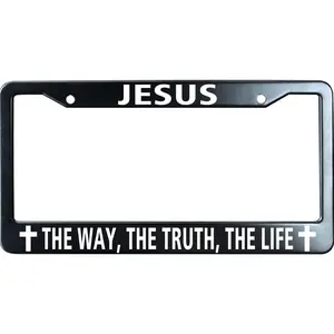 Jesus The Way The Truth The Life Matte Black Stainless Steel License Plate Frame for Christian, Jesus/God Auto Car Tag Frame, Heavy Duty License Plate Cover Holder, 2 Holes with Screws