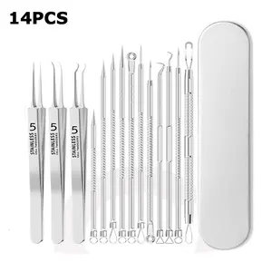 14pcs Ultra Fine Acne Tweezers | for Deep Cleaning Facial Skin, Removing Pimples and Blackheads - Excellent Facial Care Beauty Tools, Oil-Free, Stainless Steel