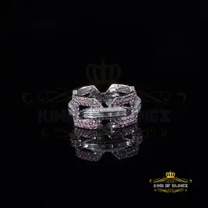 King of Bling's 2.50CT Womens Pink Moissanite VVS D 925 White Silver Baguette Eternity Ring Sz8