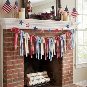 6.7 ft Red White and Blue Patriotic Bow Ribbon Garland, 4th of July Hanging Streamer Banner, USA Flag Themed Decor, 250th Anniversary Decoration, Indoor Outdoor Wall Porch Mantel Backyard Supplies, Memorial Day Veterans Day Labor Day Independence Day