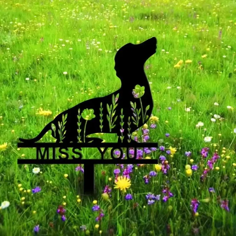 Dachshund Design Garden Statue, Animal Statue, Pet Grave Marker with Stake, Sympathetic Sign for Cherished Pets, Garden Decoration Supplies