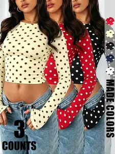 3 Piece Set Polka Dot Slim Fit Short Sleeve Tops, American Retro Style, Multiple Colors Available, Perfect for All Seasons, Womenswear
