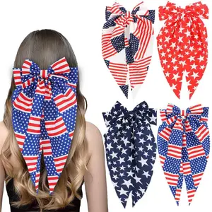 4th of July USA Flag Large Bow Hair Clips Patriotic Hair Bows with Spring Clips Memorial Day Independence Day Party Hair Accessories for Women Girls