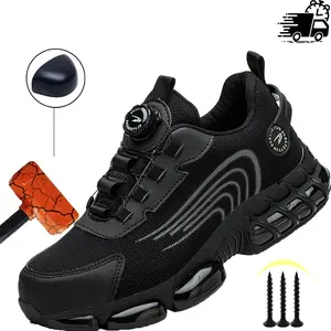 New Rotating Button Work Sneakers Safety Shoes Men Steel Toe Shoes Work Protective Men Boots Indestructible Shoes Puncture-Proof work hiking boots sneakers High quality texture Roofing Shoes wear resistant
