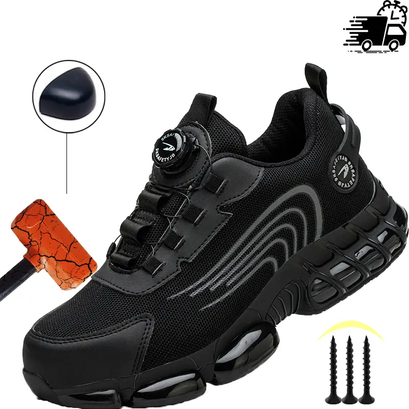 New Rotating Button Work Sneakers Safety Shoes Men Steel Toe Shoes Work Protective Men Boots Indestructible Shoes Puncture-Proof work hiking boots sneakers High quality texture Roofing Shoes wear resistant