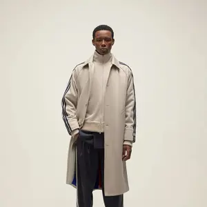 Kith Menwear Beige Trench Coat with Side Stripes and Zipper Closure