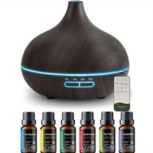 550ml Aroma Diffuser with Remote Control Wood Grain Timer, Cool Mist Humidifier for Large Room with 6 Oil Set fire diffuser bourbon  humidifier air  purifier anti  gravity  humidifier whisker