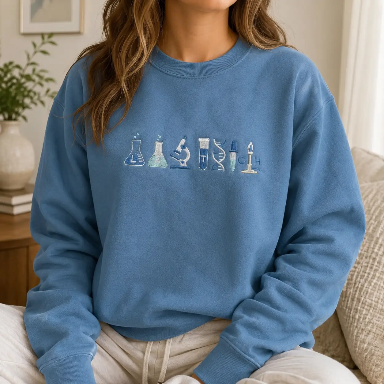 [MAKE IN US]Embroidered Science Lab Sweatshirt, STEM Teacher Hoodie, Chemistry Student Gift, Laboratory Equipment, Scientist Crewneck, Biotech Gift