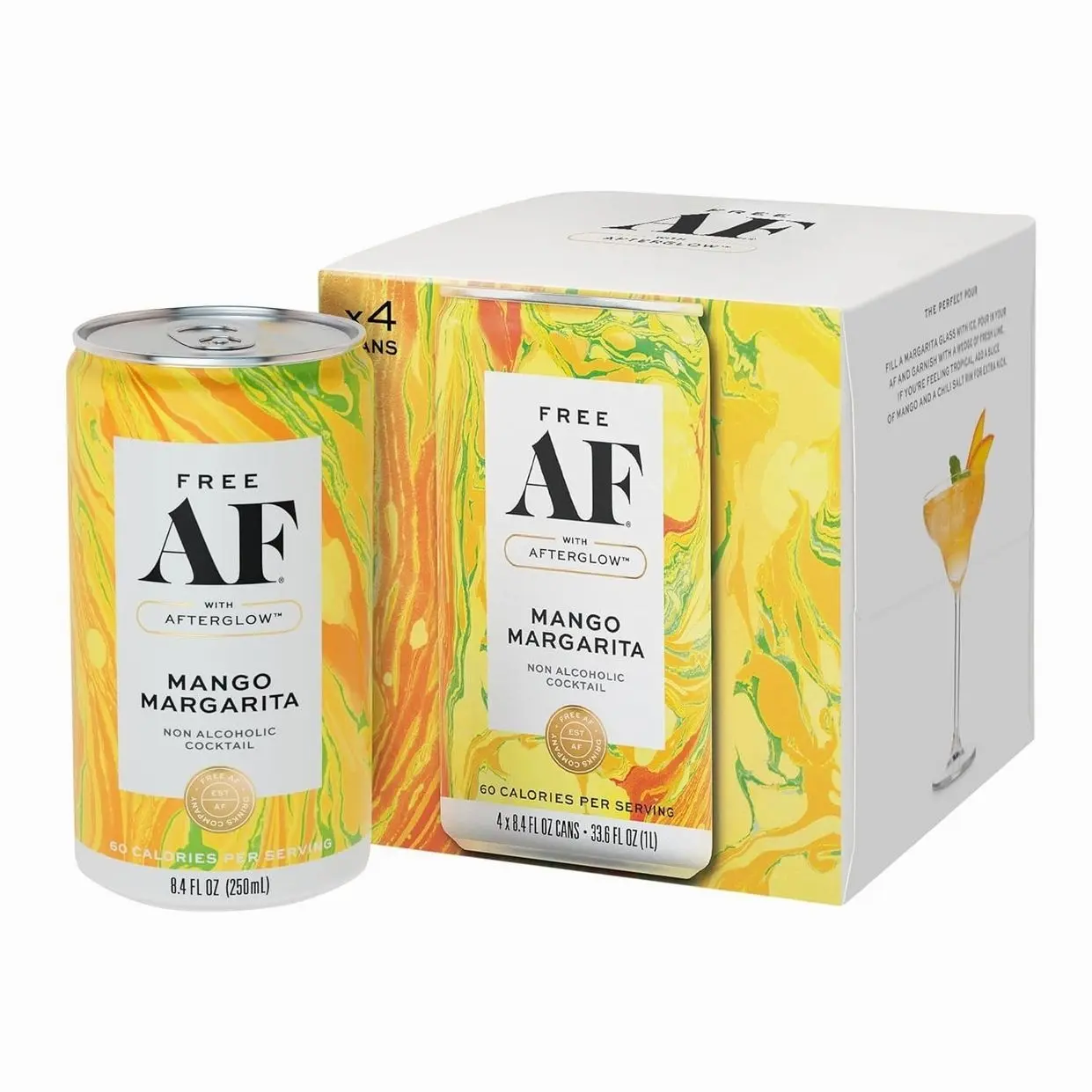 AF Drinks Non-Alcoholic Mango Margarita | Alcohol Alternative Sparkling Cocktails with AFTERGLOW Botanical Warmth | Gluten-Free, Low-Calorie | 8.4 oz Cans (4-Pack)