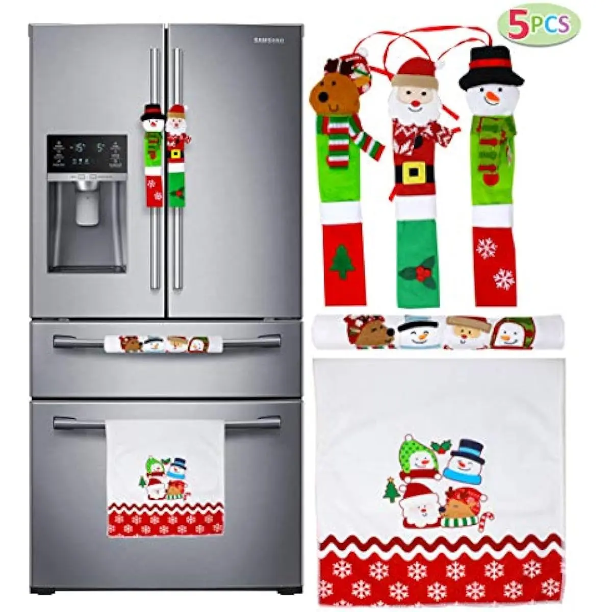 5 Pieces Christmas Kitchen Appliance Handle Covers for Kitchen Refrigerator Microwave Oven Dishwasher Decoration, Xmas Indoor Décor, Party Favor Supplies.