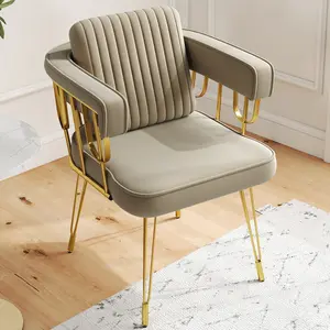 Soft, luxurious, and comfortable velvet lounge chair; a glamorous makeup chair with a gold-plated metal frame, perfect for bedrooms, living rooms, vanity areas, and lounges