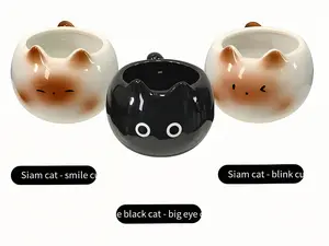 Cute ceramic cat mug with tail handle, 7 oz kawaii Siamese and black cat coffee mug, aesthetic tea cup/espresso cup, 3D animal jewelry storage holder desk decor, gift for cat lovers