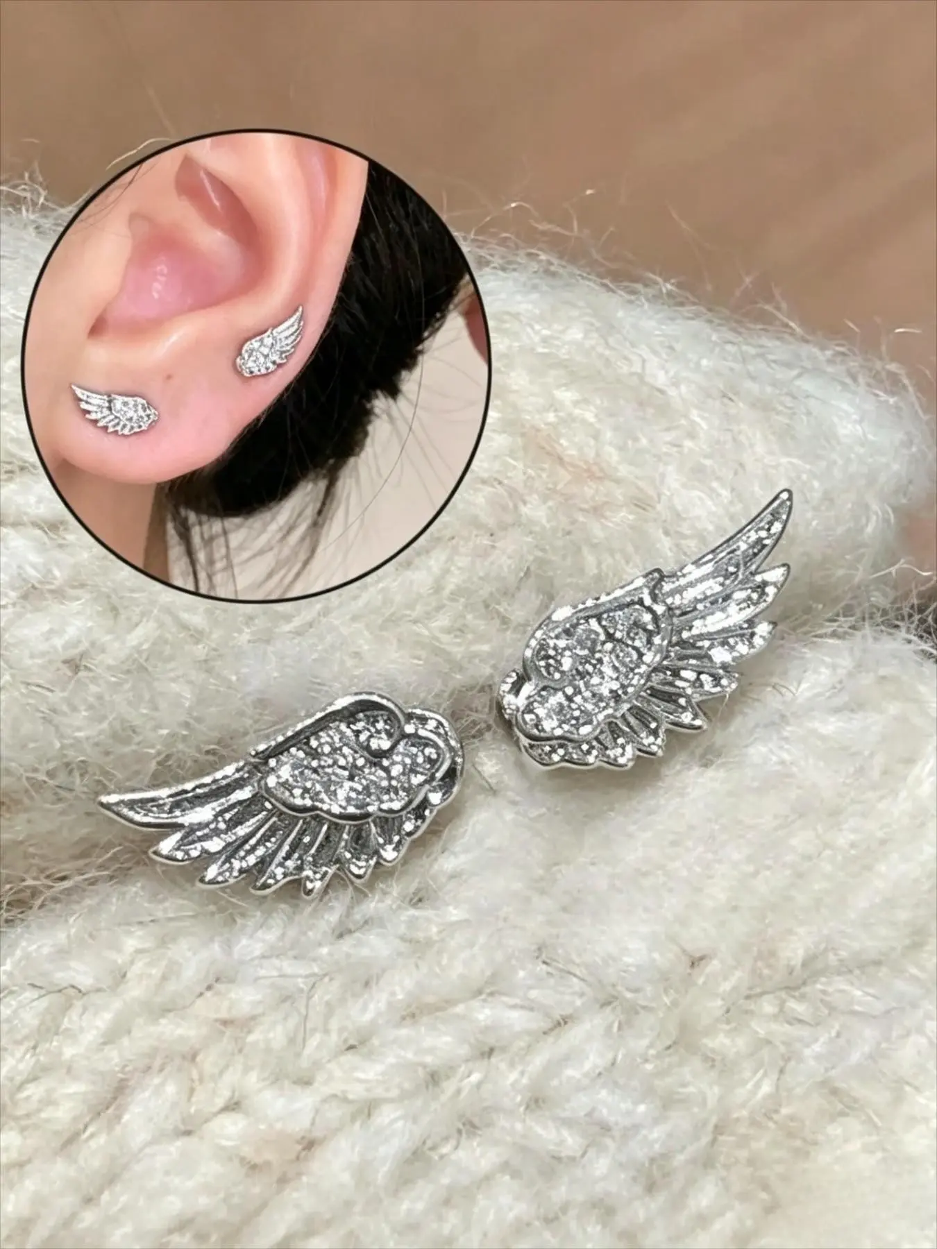 Unisex Winged Zircon Mini Earrings, Earrings Jewelry, Unique Design, Screw-On Closure, Party & Daily Wear, Trendy & Versatile, Perfect for All Seasons