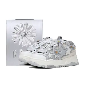 Star Bread Thick Sole Casual Sports  Daily Street Fashion Breathable Unisex  Personality  Running Training Type shoes Trainer black shoes