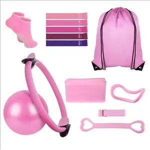 14Pcs Pilates Ring Essentials Kit with Yoga Ball 5 Bands Figure 8 resistance band
