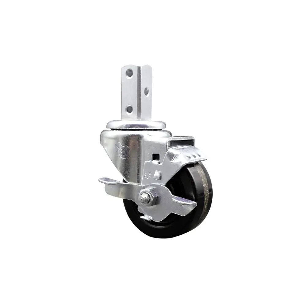 Service Caster SCC-SQ20S3514-PHS-TLB-78 Swivel Square Stem Caster with 3.5 x 1.25 in. Black Phenolic Wheel, 0.87 x 2 in. Square Stem with 3 0.26 in. Diameter Mounting Holes & Top Lock Brakes