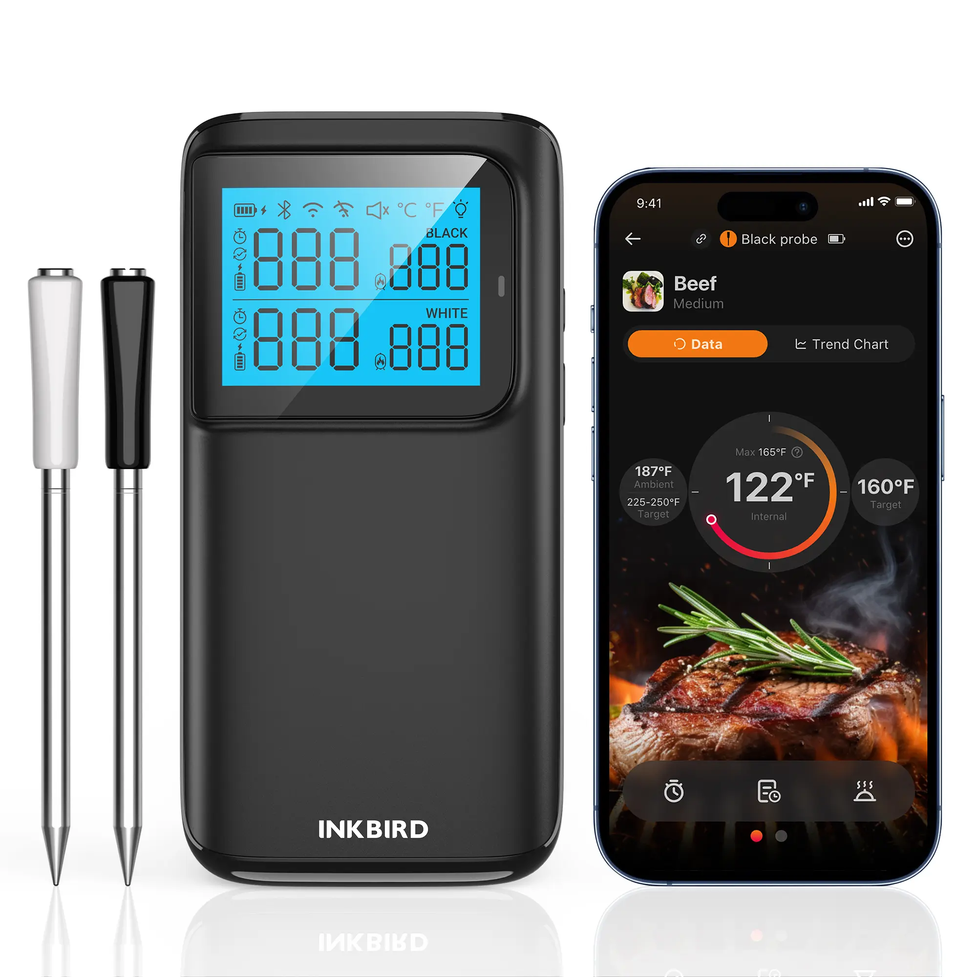 INKBIRD Digital Meat Thermometer - Kitchenware with Dual Connectivity (5G WiFi, Bluetooth 5.4), 2 Probes, 5 Multi-Sensors, Dual Mode for BBQ, Grillrestock,summerwins