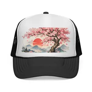Cherry Blossom Sunset Trucker Cap | Japanese Sakura Landscape