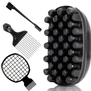 Twist Hair Sponge Brush Set with Metal Pick Comb – Washable Fast-Curl Quick-Twist Styler, High-Quality Durable Food-Grade Rubber Bristles, Tangle-Free Tool for Afro/Textured Short Hair, Textured Hair