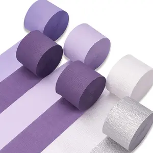 PartyWoo Crepe Paper Streamers, 6 Rolls (1.8in x 82ft Each, 492ft Total) - Metallic Silver, Light Purple, Lilac, White - for Birthday, Anniversary Decorations, Backdrop, Wall, Door, Fireplace Decor