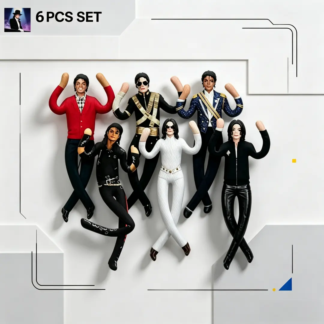 6-Pcs Posable Articulated Michael Jackson Plush Dolls, Collector’s Edition Stuffed Toys, Ideal Gift for MJ Fans